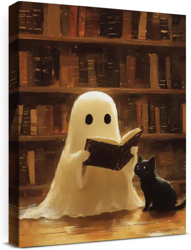 Vista 32 de QPVXSST Arte de Pared Interesante de Fantasma de Halloween para Baño, Póster Impreso en Lienzo de Estilo Gótico, Decoración de Baño con Diseño
