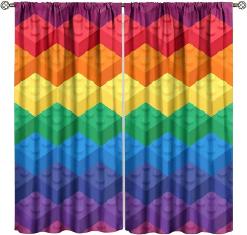 Vista 50 de Cortinas opacas abstractas de arco iris, pintura de color arcoíris con gotas, diseño gráfico creativo con bolsillo para barra, para sala de estar