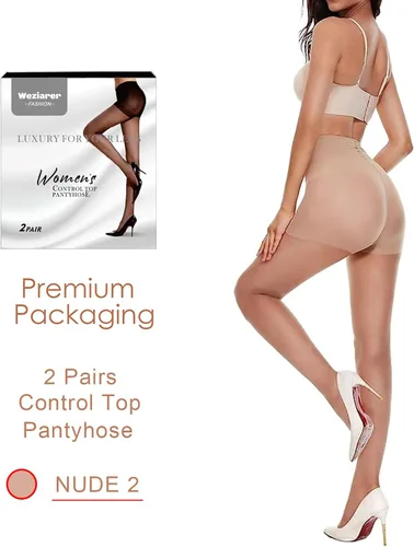 Vista 5 de 2 pares de pantimedias de control superior para mujer, mallas transparentes 20D con dedos reforzados