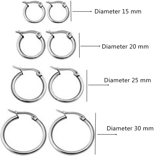 Vista 2 de 4 pares de aretes de argolla de acero inoxidable para mujer de 0.6in a 2.4in