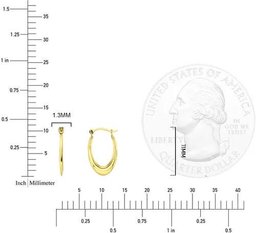 Vista 4 de 14K Yellow Gold Small 1x8mm-11mm Oval or Octagonal petite Lightweight Huggie Hoop Earrings