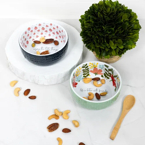 Vista 5 de Pavilion Gift Company - Friends - Juego de cuencos y cucharas florales de 11 oz y 4.25 pulgadas - Apreciación familiar sentimental inauguración