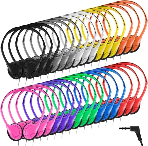 Vista 11 de Yunsailing Paquete de 10 auriculares a granel sobre la oreja con diadema ajustable y enchufe de 0.138 in para aprendizaje grupal, laboratorio