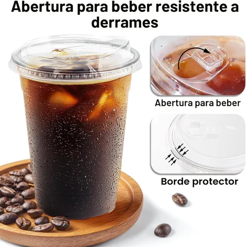 Vista 2 de BYSNOW Paquete de 100 vasos de plástico transparente de 16 onzas con tapas, tazas desechables para café helado con tapas para sorber, vasos