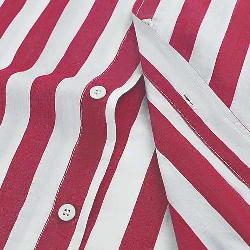 Vista 4 de Camisa casual de manga corta con botones para hombre, camisa de vestir de algodón a rayas con bolsillo