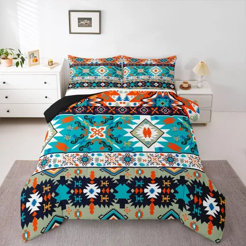 Vista 14 de Erosebridal Southwestern - Juego de edredón tamaño individual, diseño étnico étnico, geométrico, bohemio, azteca, para niños, adolescentes, adultos