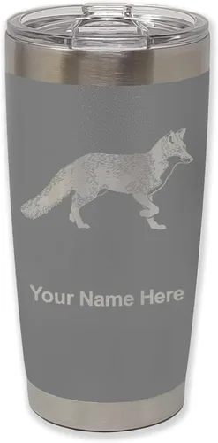 Vista 35 de LaserGram Vaso aislado al vacío de 20 onzas, zorro, grabado personalizado incluido (negro)