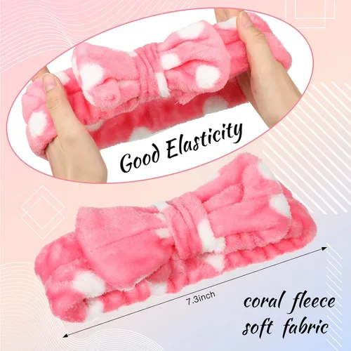 Vista 2 de Jexine 24 piezas de diademas faciales de spa para maquillaje, paquete de diademas para el cabello con lazo, diadema de pelo esponjosa y de felpa