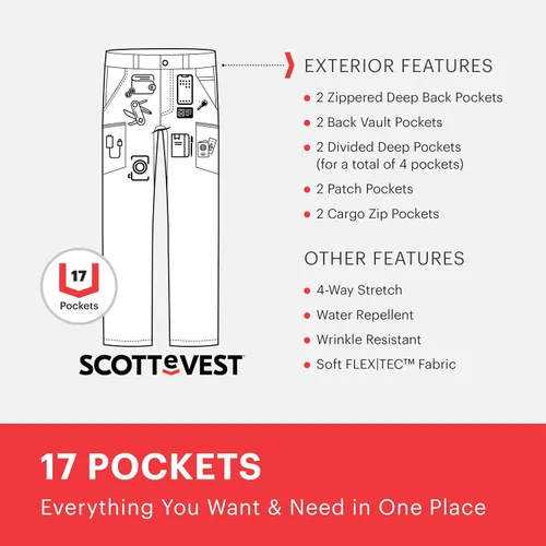 Vista 2 de SCOTTeVEST Action Adventure - Pantalones de viaje para hombre, 17 bolsillos ocultos, ropa exterior transpirable repelente al agua para jugar al golf