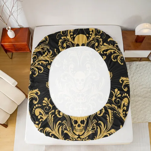 Vista 3 de Sábanas de cama góticas de damasco para adultos, sábana bajera ajustable victoriana antigua, sábanas góticas florales vintage, juego de ropa de cama