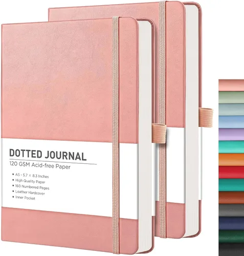 Vista 10 de RETTACY Lined Journal Notebook, 192 Numbered Pages per Pack, 5.7'' x 8.3'' 2-Pack, Leather Hardcover, 100 GSM Thick Paper, for Men & Women, Negro