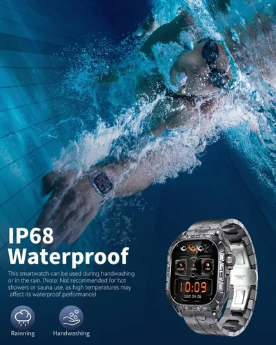 Vista 6 de Reloj inteligente militar para hombre (respuesta/hacer llamadas), reloj inteligente AMOLED de 1.96 pulgadas para exteriores con brújula/frecuencia