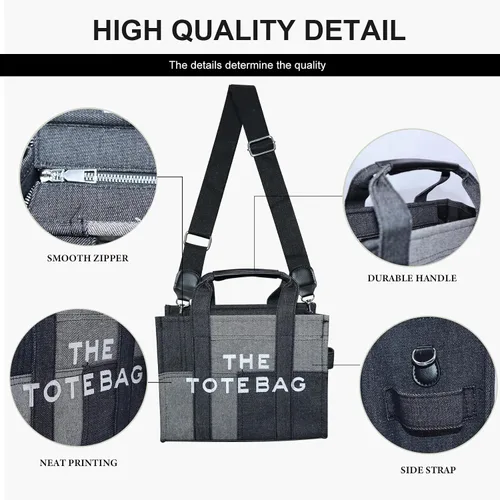 Vista 5 de The Tote Bags para mujer Bolsos de mano personalizados de mezclilla con asa superior, bolsa cruzada para viajes y trabajo