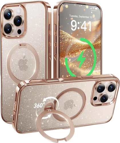 Vista 15 de CASEKOO Funda plateada brillante para iPhone 17 Pro con soporte magnético giratorio de 360 grados [compatible con MagSafe]