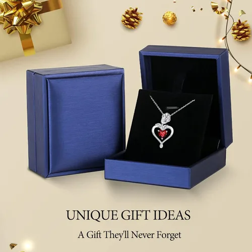 Vista 6 de Collares de piedra natal para mujer, a la moda, collar con colgante de corazón de flor de rosa de plata de ley 925, chapado en oro blanco de 14