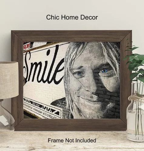 Vista 2 de Cobain Graffiti Street Mural Art Print. Póster artístico para pared, decoración única del hogar para dormitorio, cueva de hombre, familia o sala