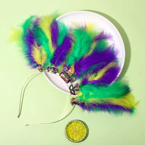 Vista 32 de YAHPERN Diademas de Mardi Gras para mujer, máscara de flor de lis, diadema de plumas de carnaval, accesorios para el cabello, regalos