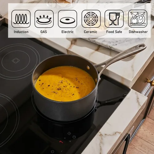 Vista 3 de TECHEF - Colección Onyx - Cacerola de 2 cuartos con tapa de cristal, recubierta con nuevo revestimiento antiadherente de teflón platino (sin PFOA)