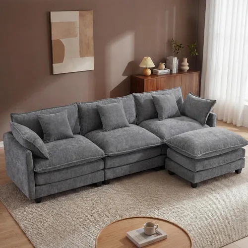 Vista 23 de Juego de sofá de felpilla Cloud de 77 pulgadas con almohadas, sofá biplaza de asiento profundo para apartamentos, ahorro de espacio de 2 plazas