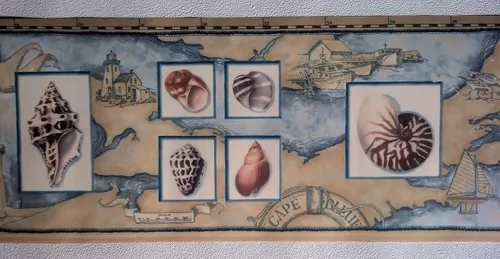 Vista 5 de Borde de pared náutico de concha de mar - Rollo de papel tapiz decorativo para habitación de playa