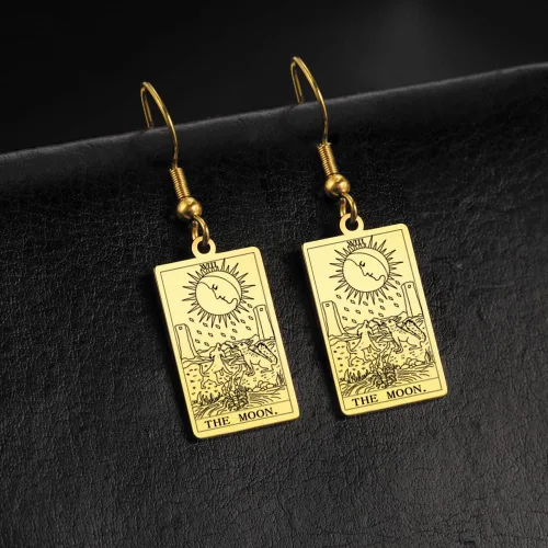 Vista 3 de TEAMER Tarot Cards - Aretes colgantes de acero inoxidable con amuleto vintage, joyería Wiccan para mujeres y niñas, Acero inoxidable, desconocido