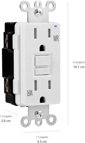 Vista 5 de Amazon Basics Receptáculo GFCI resistente a la intemperie con indicador LED, resistente a manipulaciones, protección contra fallas a tierra, 15