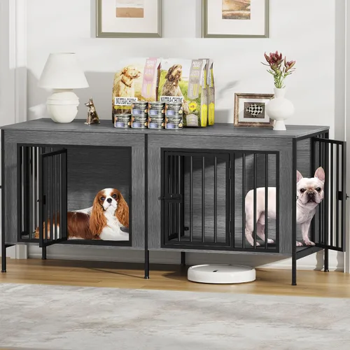 Vista 21 de EasyCom Mueble de jaula para perros para 1 o 2 perros, jaulas resistentes para perros individuales/dobles para perros pequeños, medianos y grandes