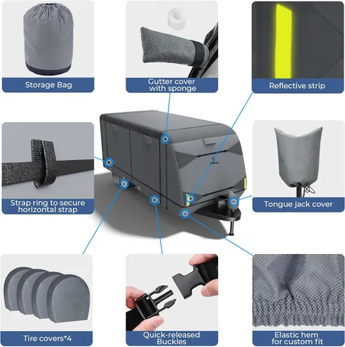 Vista 9 de RVMasking - Funda para remolque de viaje RV de 15-18 pies, cubierta de cámper de 7 capas extra gruesa, impermeable y resistente al viento