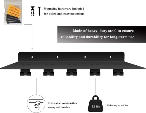Vista 4 de Ajuste para accesorios tonales, estantes flotantes negros para gimnasio, organizador de montaje en pared, estante de almacenamiento de gimnasio