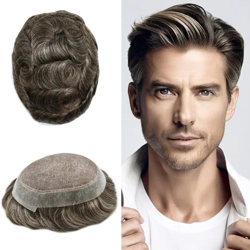 Vista 33 de Toupee For Men Hair Piece Fine Mono Hair System For Men Human Hair Mens Toupee Hair Piece For Men Hair Replacement Protesis Capilar 8x10 Medium