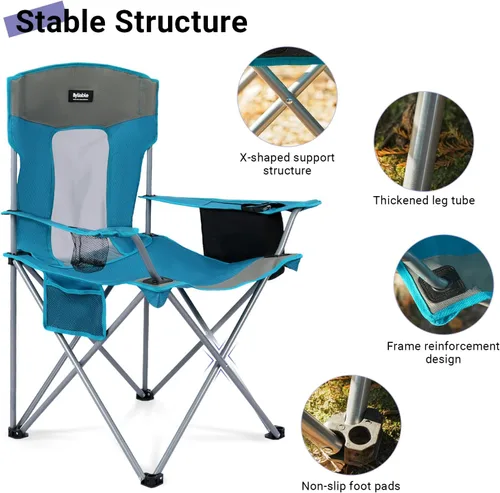 Vista 5 de Silla plegable de camping al aire libre, portátil, liviana, sillas plegables para campamento para adultos al aire libre con portavasos, bolsa
