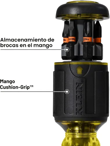 Vista 6 de Klein Tools 32308 Destornillador de Stubby Multi-bit, Herramienta magnética ajustable con 8 en 1 de impacto con Phillips, ranurado, cuadrado