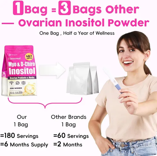 Vista 6 de Polvo liposomal de mio-inositol y D-Chiro Inositol Suministro para 180 días Suplemento de inositol de proporción ideal 40:1 para mujeres