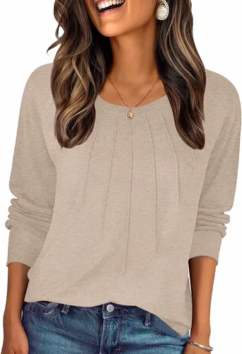 Vista 8 de Zeagoo Blusas de otoño para mujer, camisas de manga larga, blusas casuales de algodón, blusas plisadas elegantes 2025
