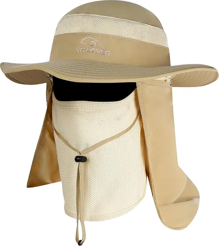 Vista 11 de YR.Lover Gorra de pesca de ala ancha con protección solar UV para exteriores con solapa extraíble