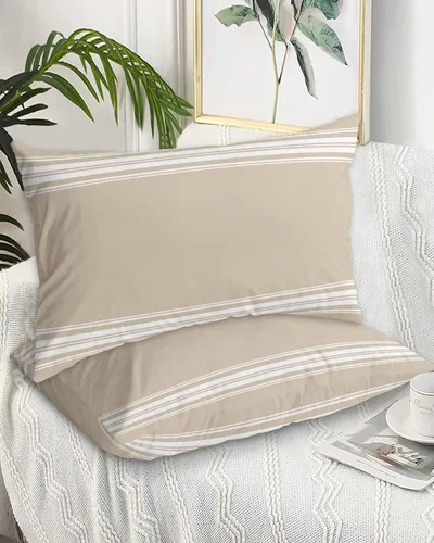 Vista 2 de Fundas de almohada de tamaño estándar con rayas rústicas campestres, paquete de 2 fundas de almohada suaves para cama, sofá o sillón, funda de cojín