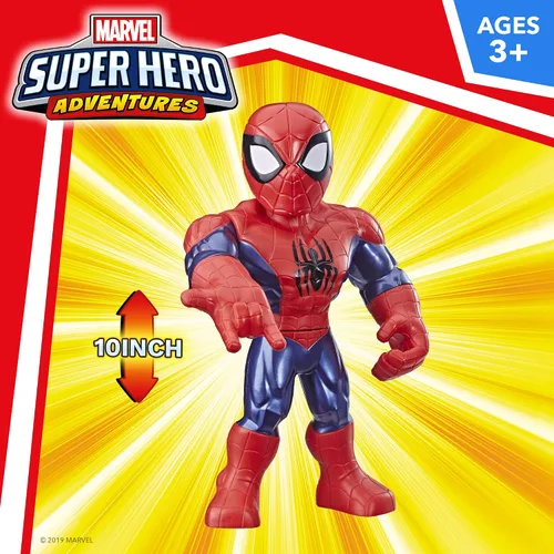 Vista 3 de Playskool Heroes Mega Mighties Marvel Super Hero Adventures Web Warriors Paquete de 3, Spider-Man, Kid Arácnido, Rinoceronte de Marvel, figuras