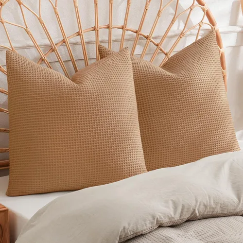 Vista 12 de PHF Funda de almohada 100% algodón con tejido de gofre, 22 x 22 pulgadas, sin relleno, paquete de 2 elegantes fundas de almohada cuadradas