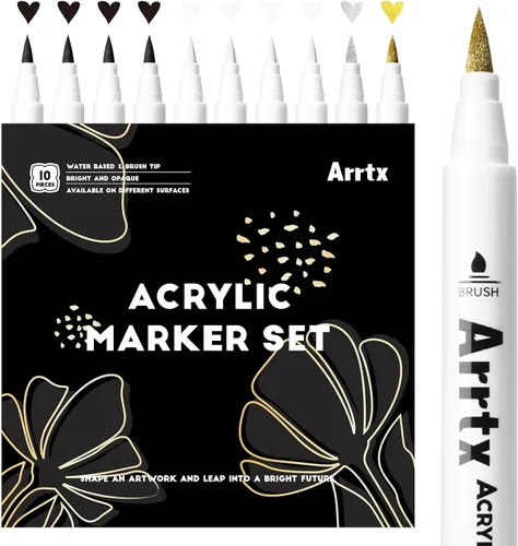 Vista 7 de Arrtx Marcadores de pintura acrílica, paquete de 10 puntas extra de cepillo blanco metálico para roca, tela, madera, vidrio, lienzo, cerámica, 4