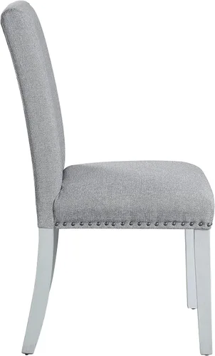 Vista 5 de Acme Lanton - Silla auxiliar en tela de lino gris y blanco antiguo