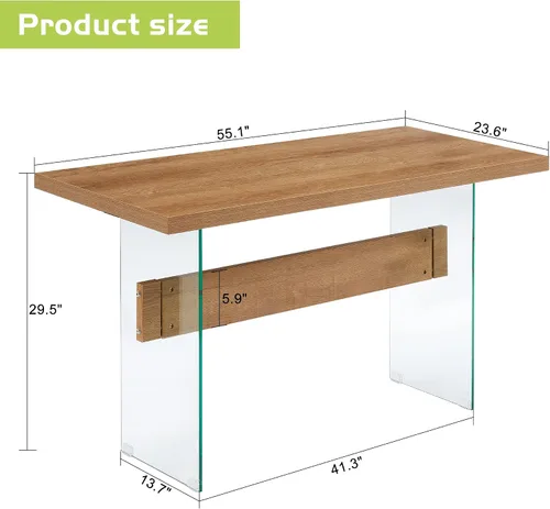 Vista 2 de ivinta Mesa de comedor de cristal para 4-6 personas, mesa de cocina rectangular de 55 pulgadas para espacios pequeños, comedor, sala de estar