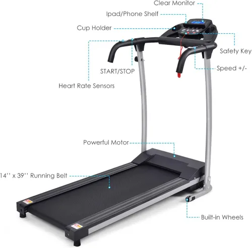 Vista 8 de Goplus Foldable Treadmill, Freestanding Portable Treadmill with 12 Preset Programs, LCD Monitor, Built-in Wheels & Pulse Sensor, Folding Compact