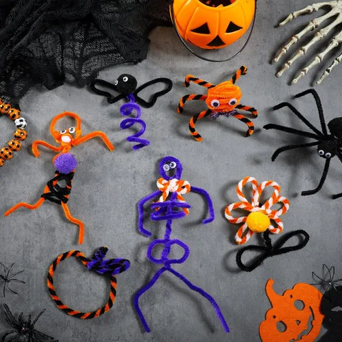 Vista 5 de Los juegos de 800 limpiadores de tuberías de Halloween incluyen 200 paquetes de 10 colores de tallos de chenilla, 200 unidades, 5 tamaños