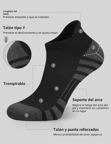 Vista 3 de Airacker Calcetines deportivos para correr, acolchados, transpirables, de corte bajo, para hombres y mujeres (6 pares)