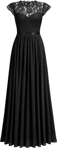 Vista 5 de Miusol Vestido de encaje floral formal para mujer, de manga corta, para fiesta de noche, largo
