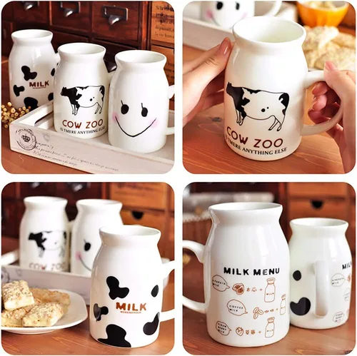 Vista 2 de ZaH Botella de leche de cerámica de 8 onzas para la mañana, tazas para el hogar, oficina, escuela, restaurante, club, fiesta, taza de leche, taza