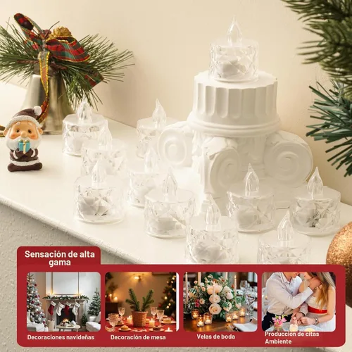 Vista 9 de Paquete de 12 velas de té LED sin llama, para decoración de Halloween, Navidad, hogar/boda, regalos de días festivos y luces decorativas