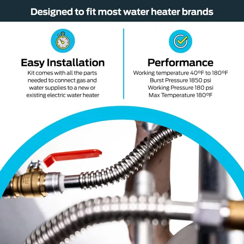 Vista 4 de Eastman Kit de instalación de calentador de agua eléctrico, conectores de calentador de agua de acero inoxidable corrugado de 3/4 x 18 pulgadas