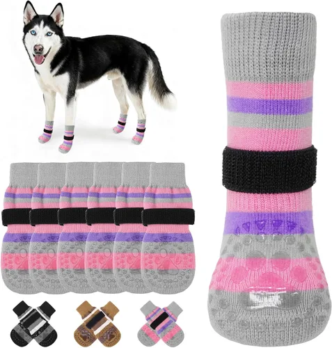 Vista 18 de KOOLTAIL Calcetines antideslizantes para perros para pavimento caliente, 3 pares de botas de perro y protectores de patas para evitar lamer