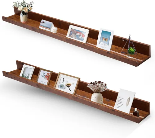 Vista 14 de Muzilife Estantes Flotantes de Pared Pequeños de 12" con Borde - Juego de 2 Estantes Flotantes de Madera - Repisa Negra Montada en Pared